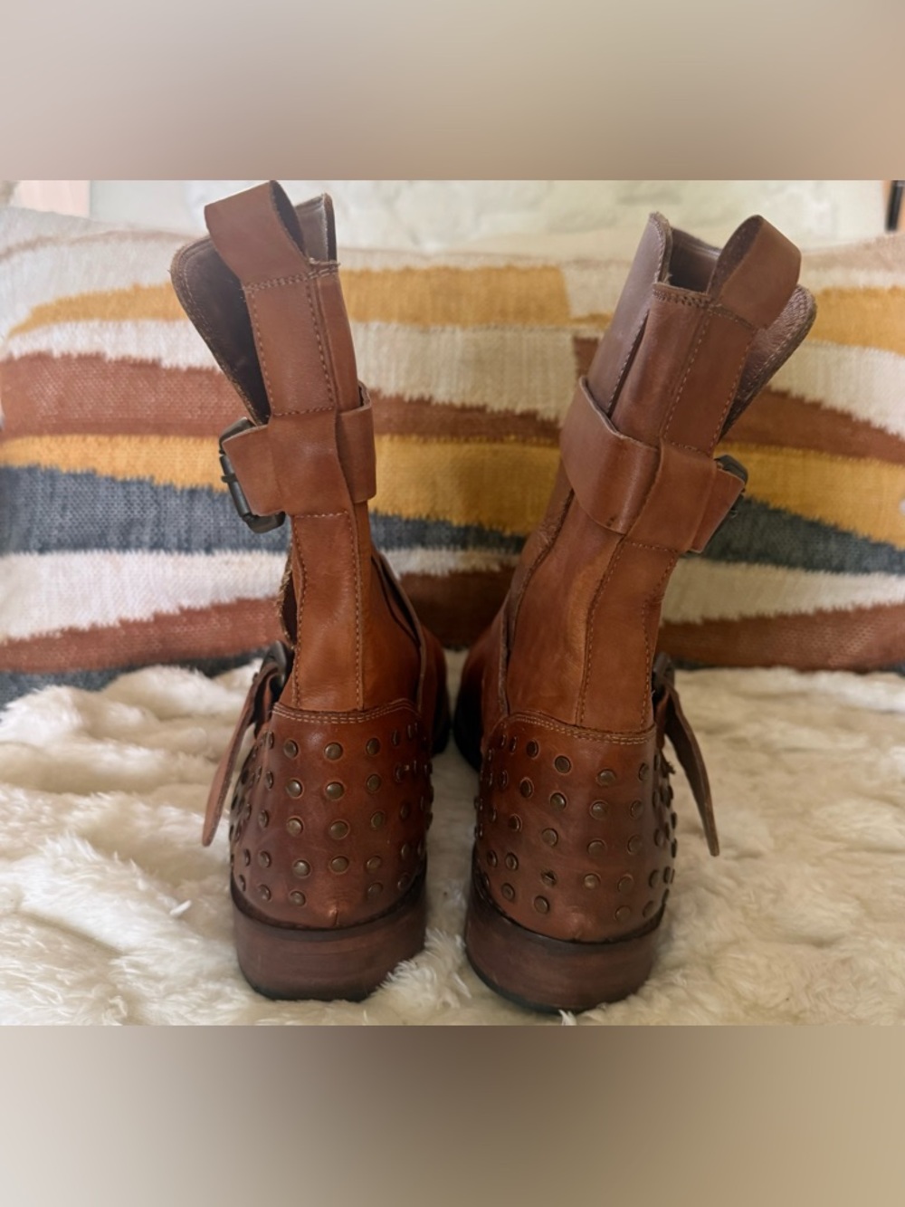 Vintage Foundry Co Sherry Ankle Boots Brown Leather Buckle Women’s 7 Moto Boho - Picture 5 of 10
